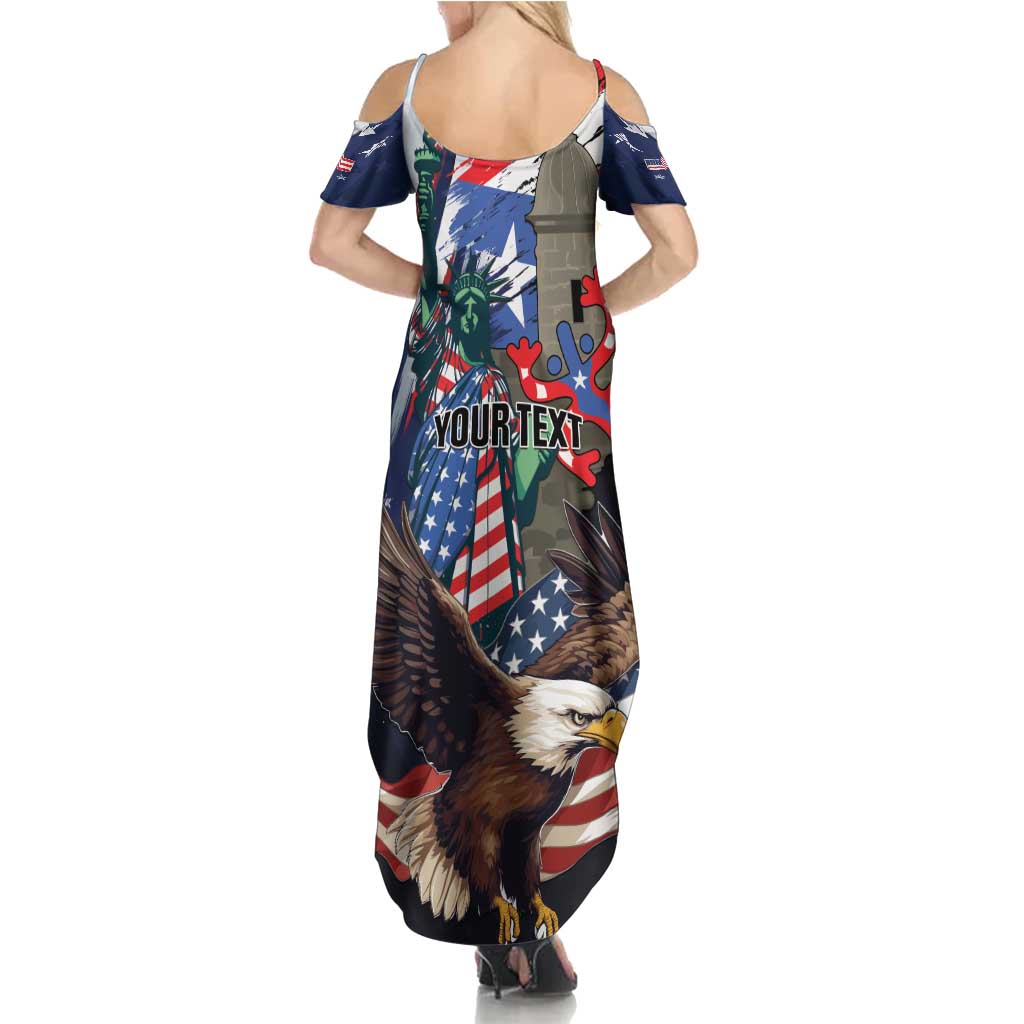 Personalized Puerto Rico 4th of July Summer Maxi Dress USA Statue of Liberty El Morro