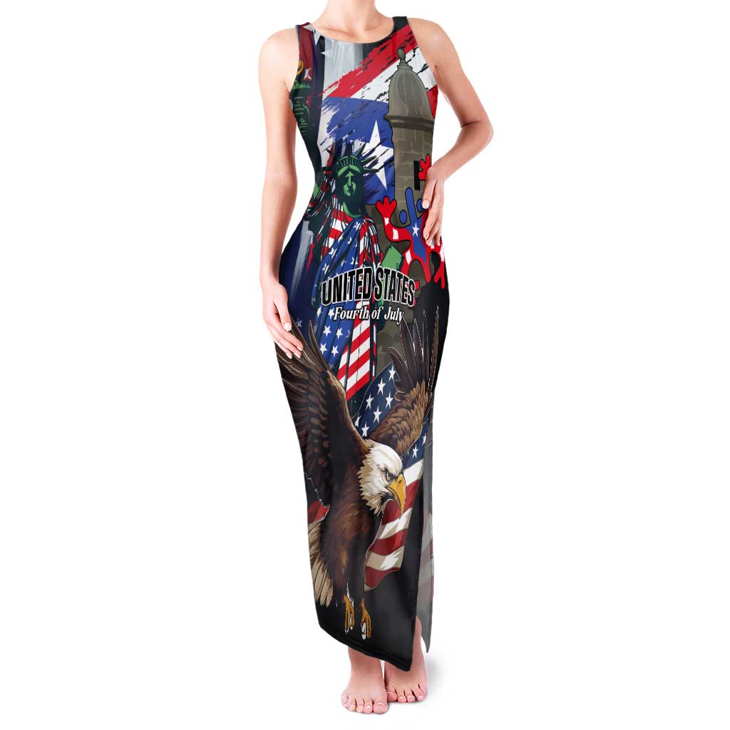 Personalized Puerto Rico 4th of July Tank Maxi Dress USA Statue of Liberty El Morro