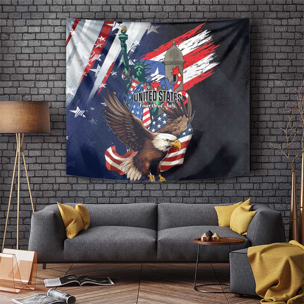 Puerto Rico 4th of July Tapestry USA Statue of Liberty El Morro