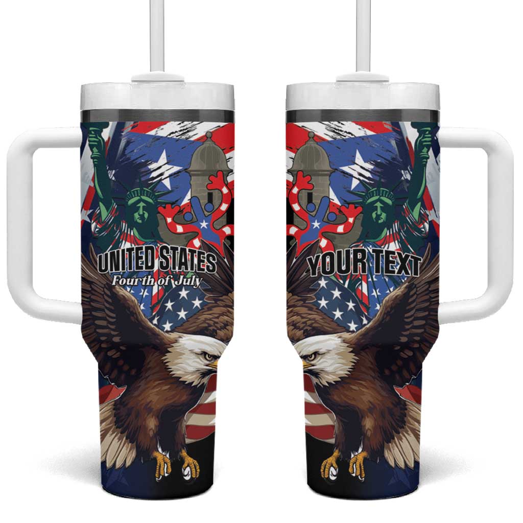 Personalized Puerto Rico 4th of July Tumbler With Handle USA Statue of Liberty El Morro