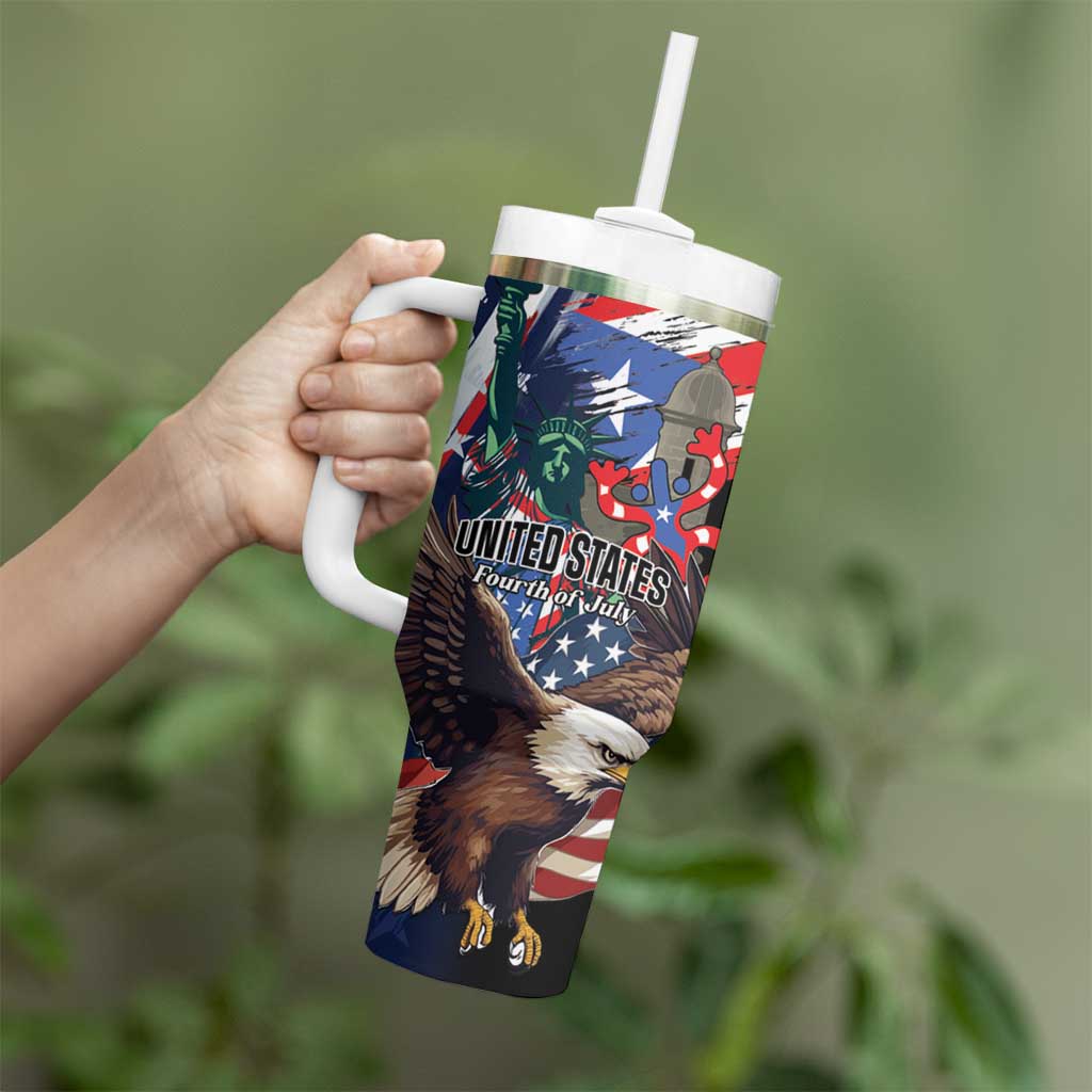 Personalized Puerto Rico 4th of July Tumbler With Handle USA Statue of Liberty El Morro