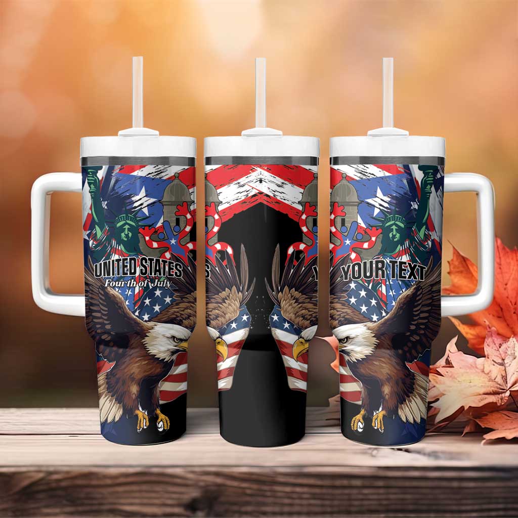 Personalized Puerto Rico 4th of July Tumbler With Handle USA Statue of Liberty El Morro
