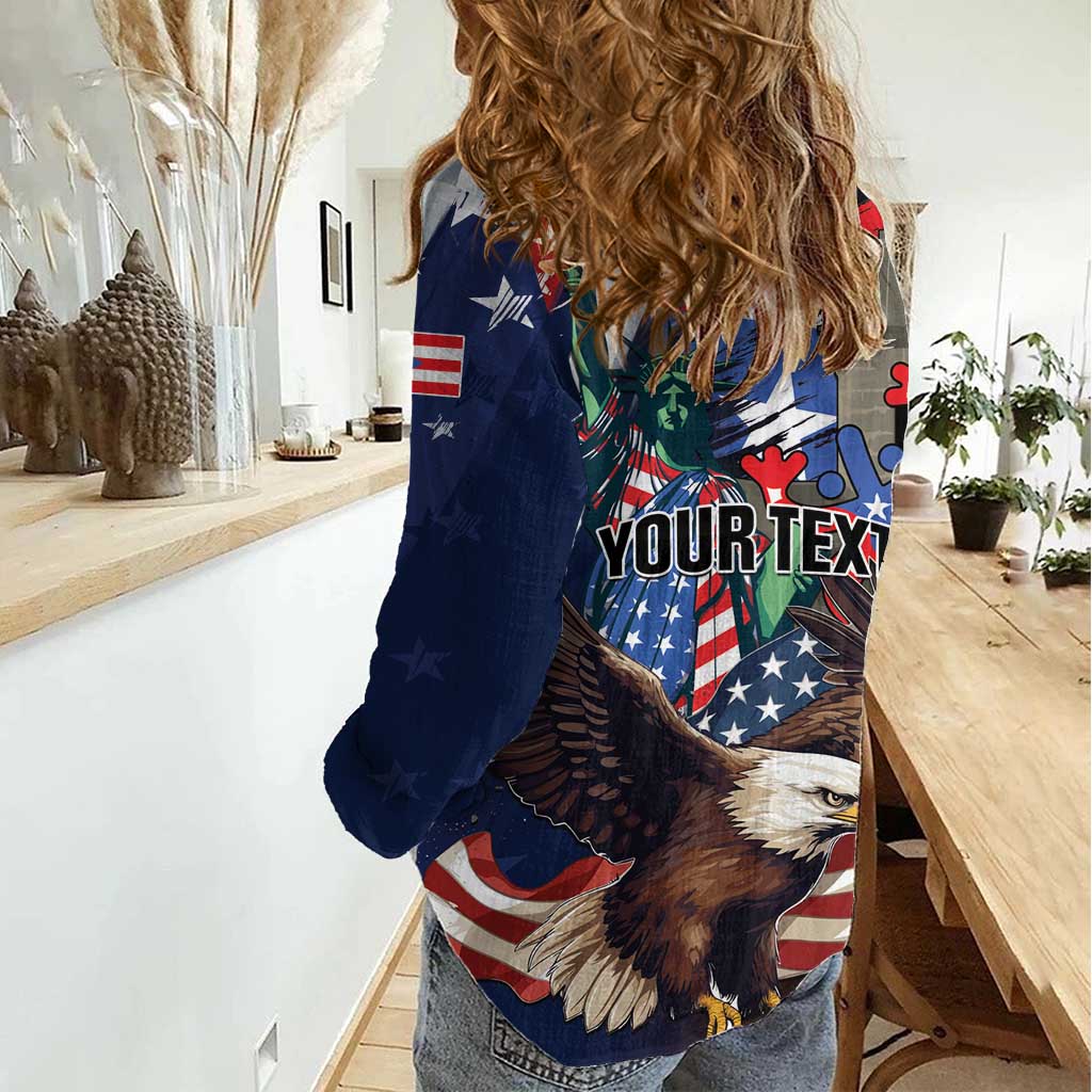 Personalized Puerto Rico 4th of July Women Casual Shirt USA Statue of Liberty El Morro