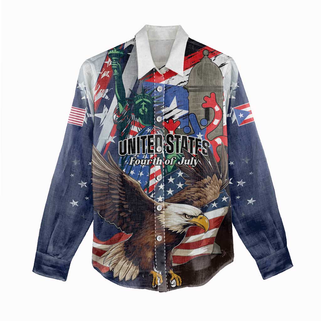 Personalized Puerto Rico 4th of July Women Casual Shirt USA Statue of Liberty El Morro
