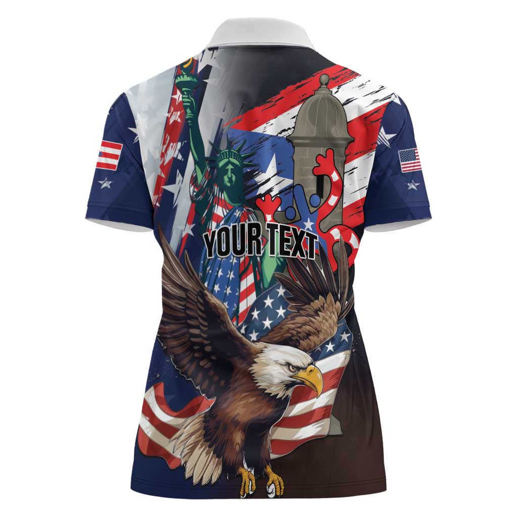 Personalized Puerto Rico 4th of July Women Polo Shirt USA Statue of Liberty El Morro