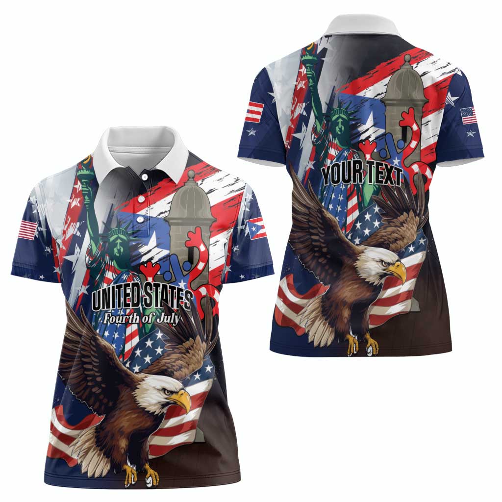 Personalized Puerto Rico 4th of July Women Polo Shirt USA Statue of Liberty El Morro