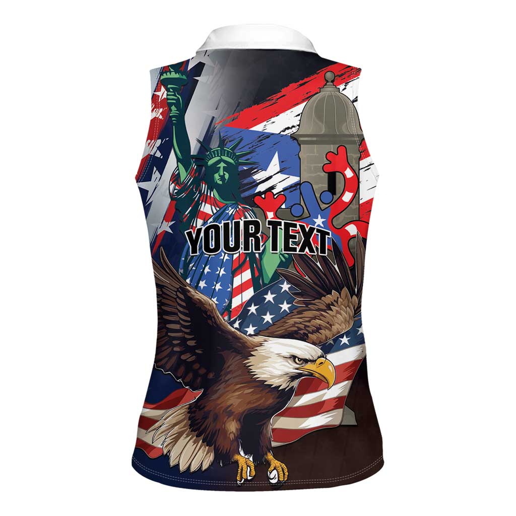 Personalized Puerto Rico 4th of July Women Sleeveless Polo Shirt USA Statue of Liberty El Morro