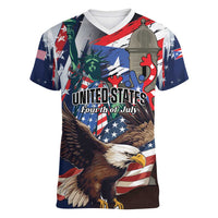 Personalized Puerto Rico 4th of July Women V-Neck T-Shirt USA Statue of Liberty El Morro