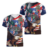 Personalized Puerto Rico 4th of July Women V-Neck T-Shirt USA Statue of Liberty El Morro