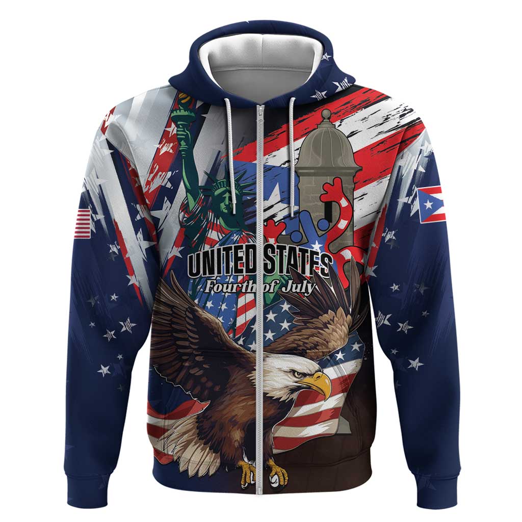 Personalized Puerto Rico 4th of July Zip Hoodie USA Statue of Liberty El Morro