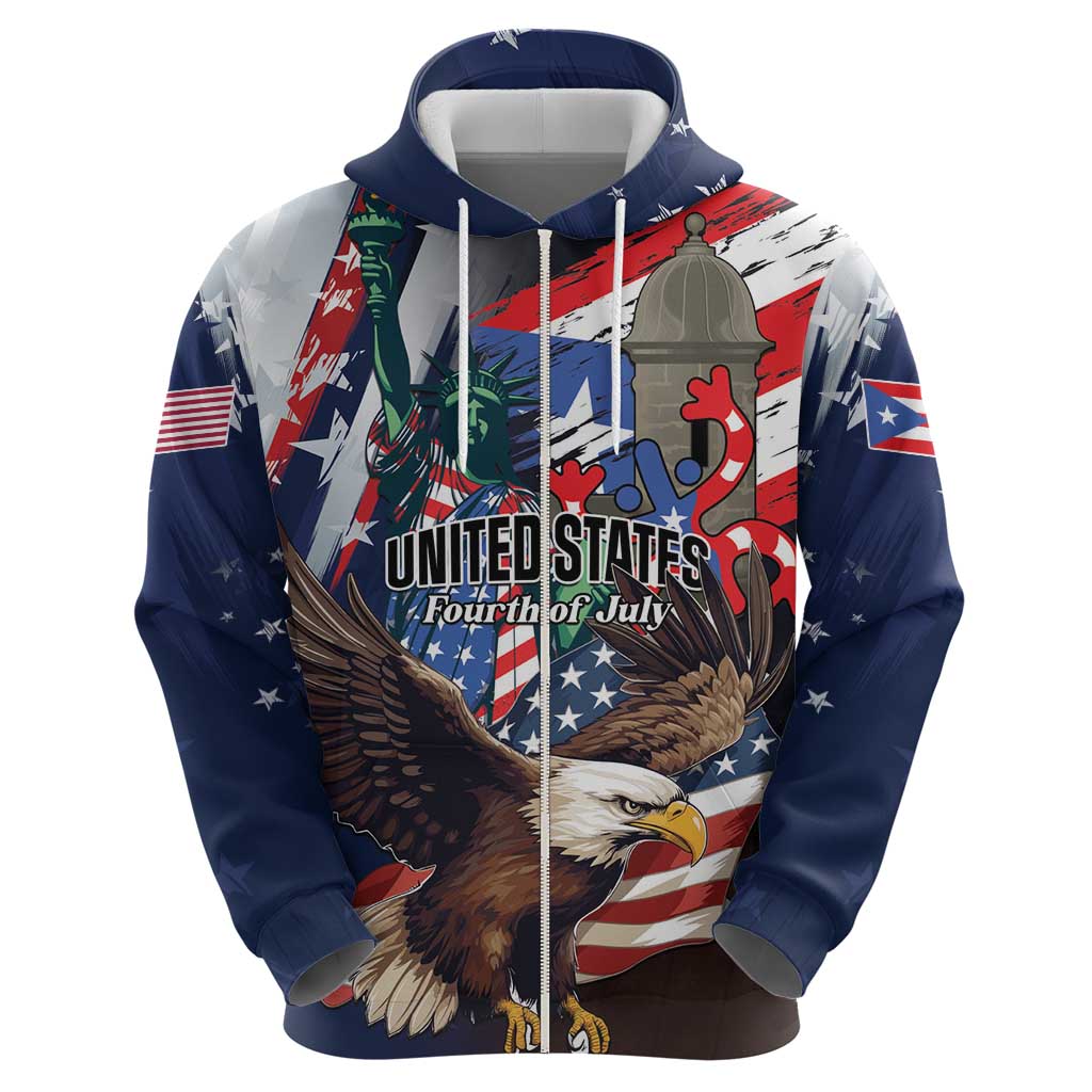 Personalized Puerto Rico 4th of July Zip Hoodie USA Statue of Liberty El Morro