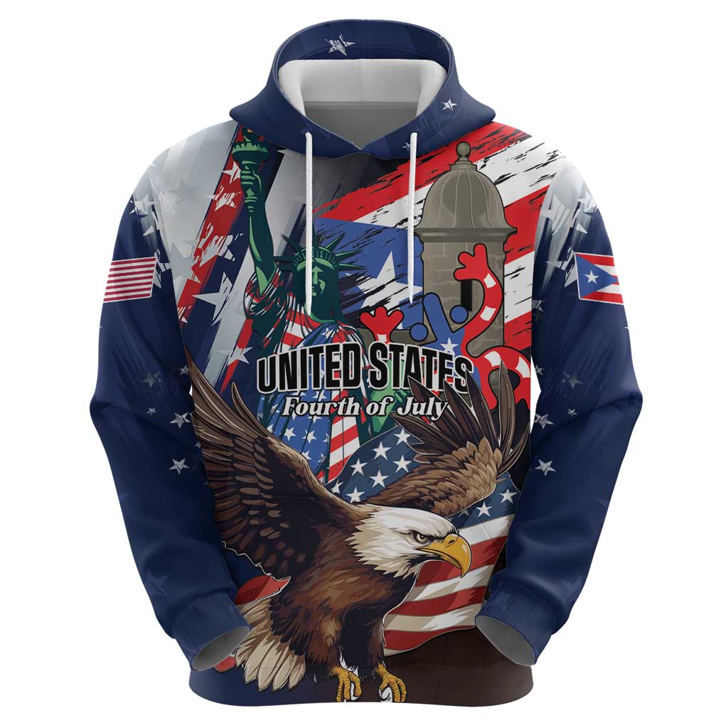 Personalized Puerto Rico 4th of July Zip Hoodie USA Statue of Liberty El Morro