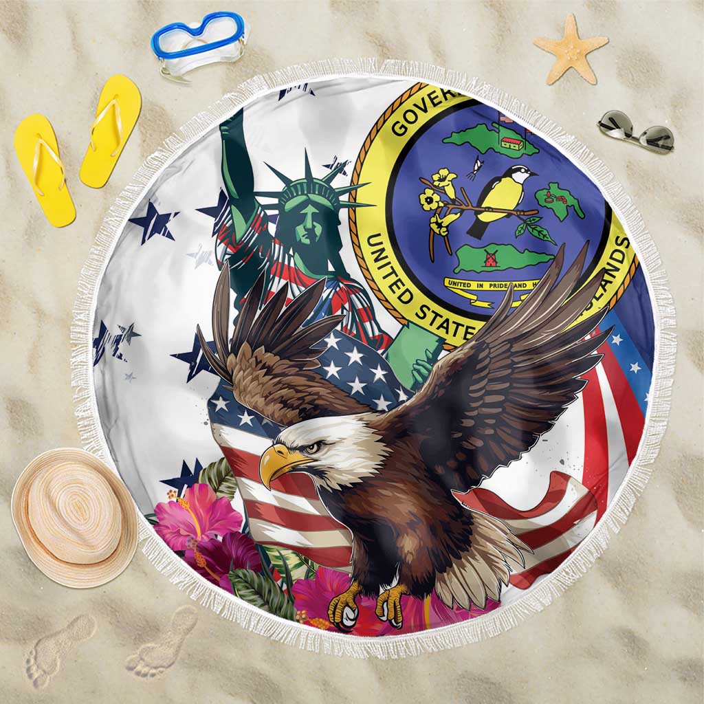 US Virgin Islands 4th of July Beach Blanket US Eagle Statue of Liberty