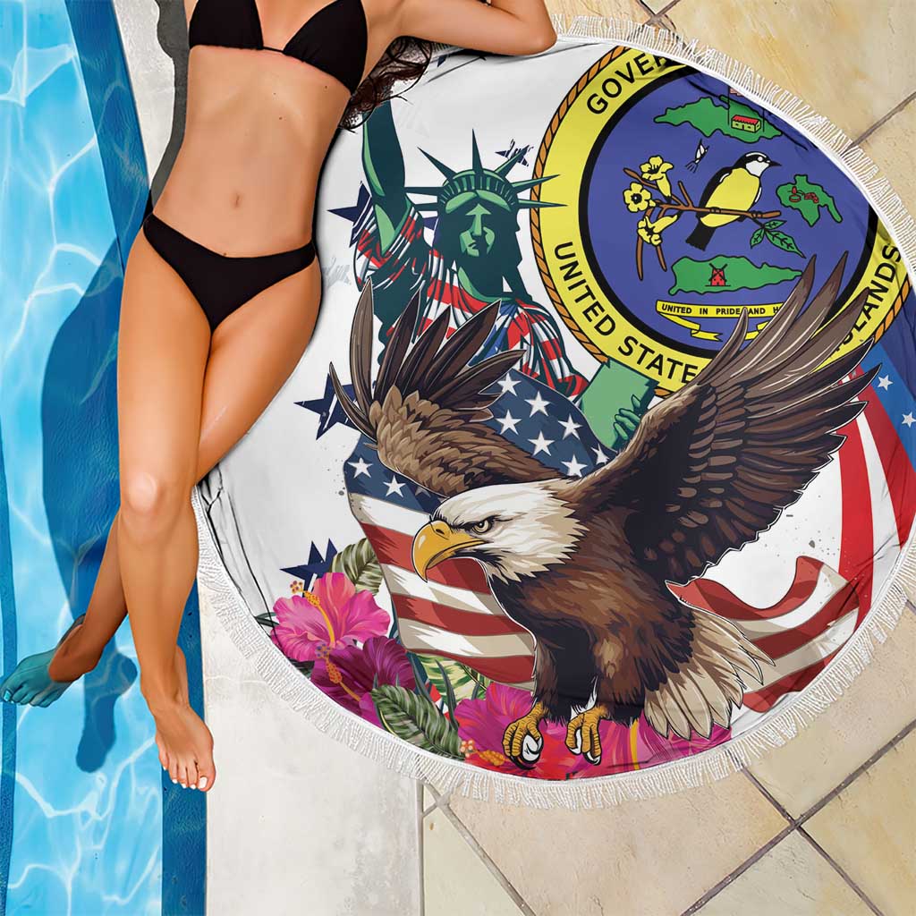 US Virgin Islands 4th of July Beach Blanket US Eagle Statue of Liberty