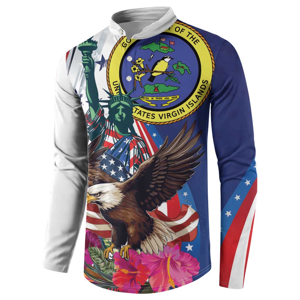 Personalized US Virgin Islands 4th of July Button Sweatshirt US Eagle Statue of Liberty