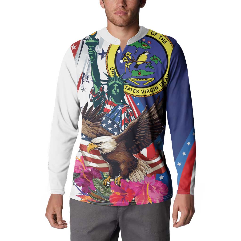 Personalized US Virgin Islands 4th of July Button Sweatshirt US Eagle Statue of Liberty