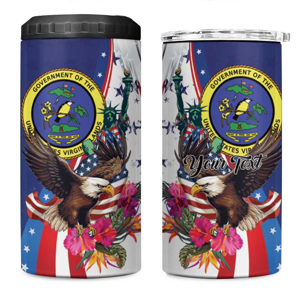 Personalized US Virgin Islands 4th of July 4 in 1 Can Cooler Tumbler US Eagle Statue of Liberty