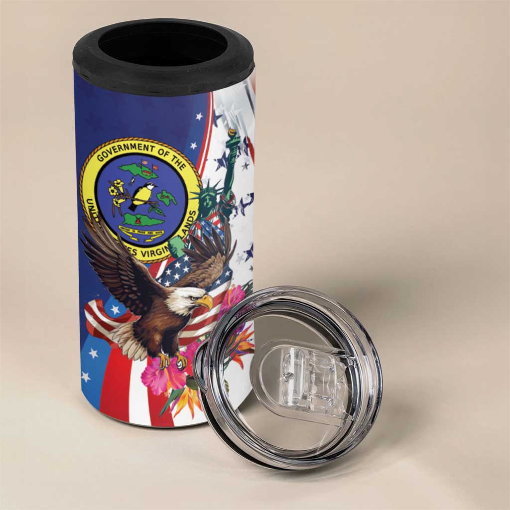 Personalized US Virgin Islands 4th of July 4 in 1 Can Cooler Tumbler US Eagle Statue of Liberty