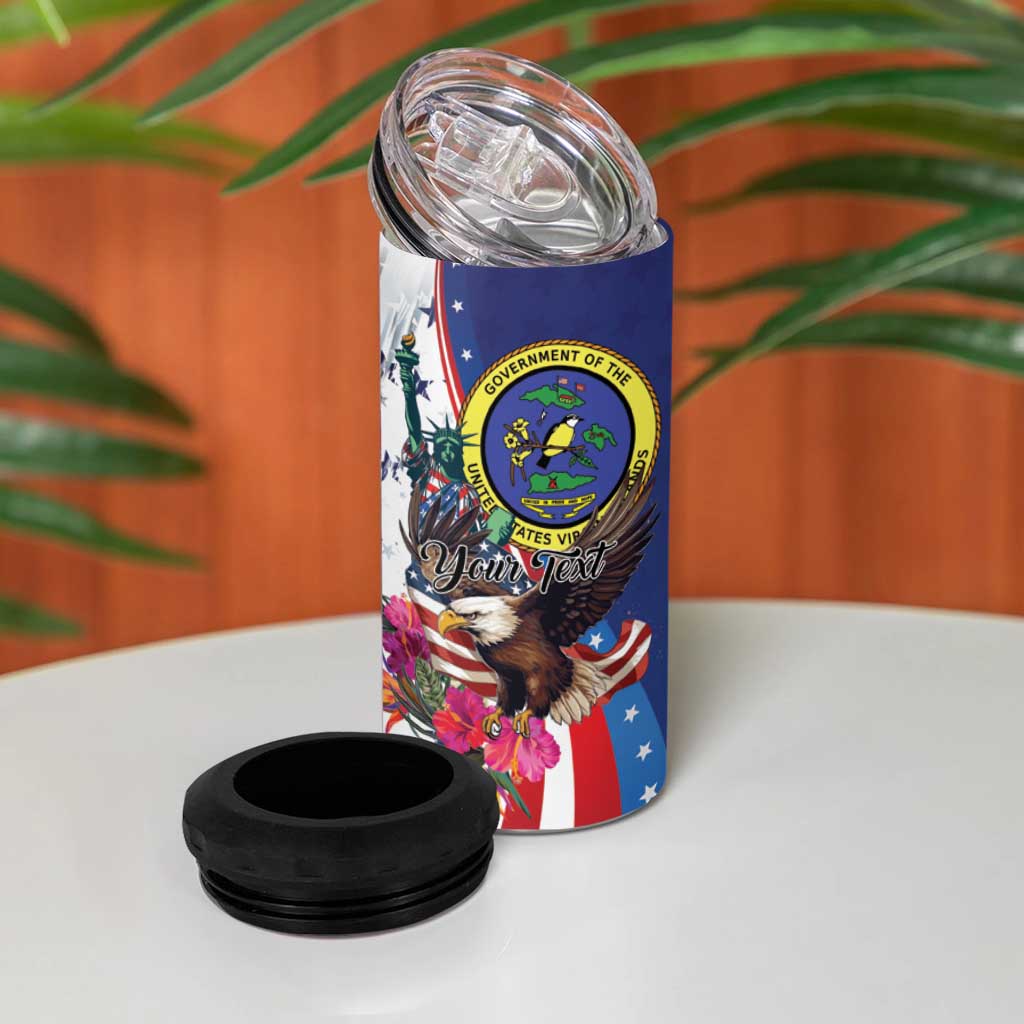 Personalized US Virgin Islands 4th of July 4 in 1 Can Cooler Tumbler US Eagle Statue of Liberty