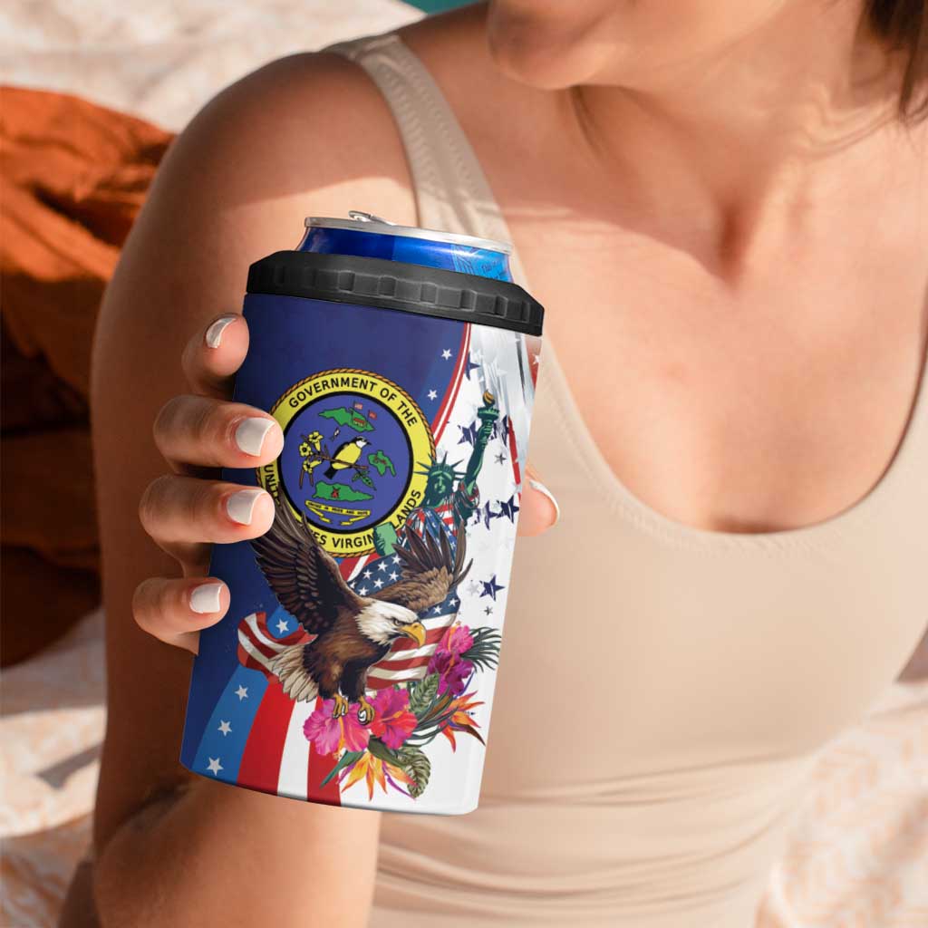 Personalized US Virgin Islands 4th of July 4 in 1 Can Cooler Tumbler US Eagle Statue of Liberty