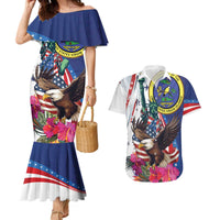 Personalized US Virgin Islands 4th of July Couples Matching Mermaid Dress and Hawaiian Shirt US Eagle Statue of Liberty