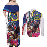 Personalized US Virgin Islands 4th of July Couples Matching Off Shoulder Maxi Dress and Long Sleeve Button Shirt US Eagle Statue of Liberty