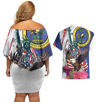 Personalized US Virgin Islands 4th of July Couples Matching Off Shoulder Short Dress and Hawaiian Shirt US Eagle Statue of Liberty