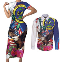 Personalized US Virgin Islands 4th of July Couples Matching Short Sleeve Bodycon Dress and Long Sleeve Button Shirt US Eagle Statue of Liberty