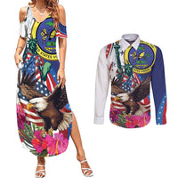 Personalized US Virgin Islands 4th of July Couples Matching Summer Maxi Dress and Long Sleeve Button Shirt US Eagle Statue of Liberty