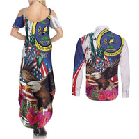 Personalized US Virgin Islands 4th of July Couples Matching Summer Maxi Dress and Long Sleeve Button Shirt US Eagle Statue of Liberty