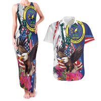 Personalized US Virgin Islands 4th of July Couples Matching Tank Maxi Dress and Hawaiian Shirt US Eagle Statue of Liberty