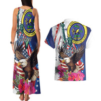 Personalized US Virgin Islands 4th of July Couples Matching Tank Maxi Dress and Hawaiian Shirt US Eagle Statue of Liberty