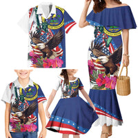 Personalized US Virgin Islands 4th of July Family Matching Mermaid Dress and Hawaiian Shirt US Eagle Statue of Liberty