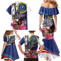 Personalized US Virgin Islands 4th of July Family Matching Mermaid Dress and Hawaiian Shirt US Eagle Statue of Liberty