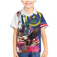 Personalized US Virgin Islands 4th of July Family Matching Mermaid Dress and Hawaiian Shirt US Eagle Statue of Liberty