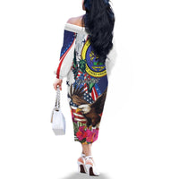 Personalized US Virgin Islands 4th of July Family Matching Off The Shoulder Long Sleeve Dress and Hawaiian Shirt US Eagle Statue of Liberty