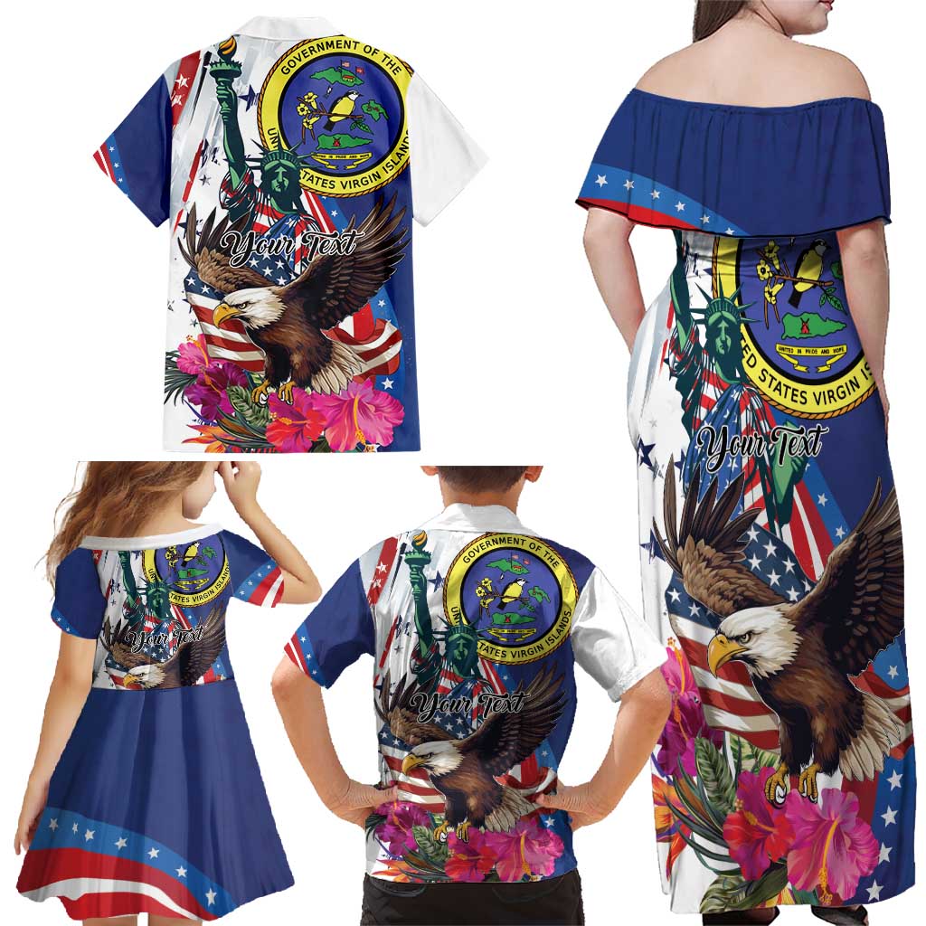 Personalized US Virgin Islands 4th of July Family Matching Off Shoulder Maxi Dress and Hawaiian Shirt US Eagle Statue of Liberty