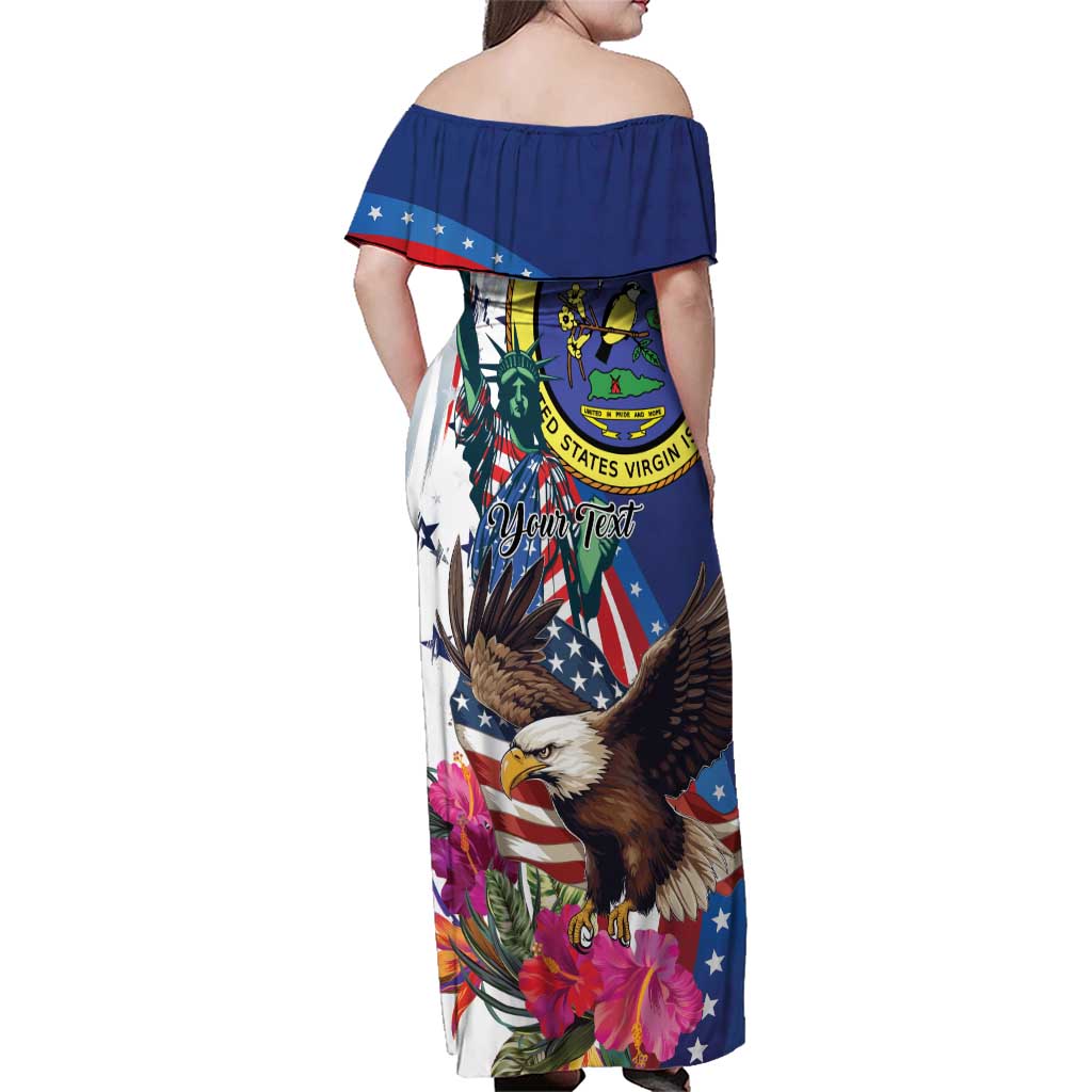 Personalized US Virgin Islands 4th of July Family Matching Off Shoulder Maxi Dress and Hawaiian Shirt US Eagle Statue of Liberty