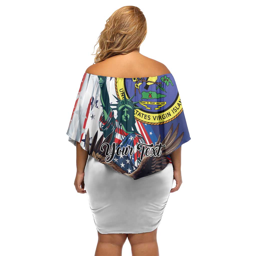 Personalized US Virgin Islands 4th of July Family Matching Off Shoulder Short Dress and Hawaiian Shirt US Eagle Statue of Liberty