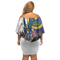 Personalized US Virgin Islands 4th of July Family Matching Off Shoulder Short Dress and Hawaiian Shirt US Eagle Statue of Liberty