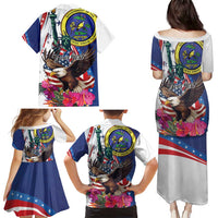 Personalized US Virgin Islands 4th of July Family Matching Puletasi and Hawaiian Shirt US Eagle Statue of Liberty