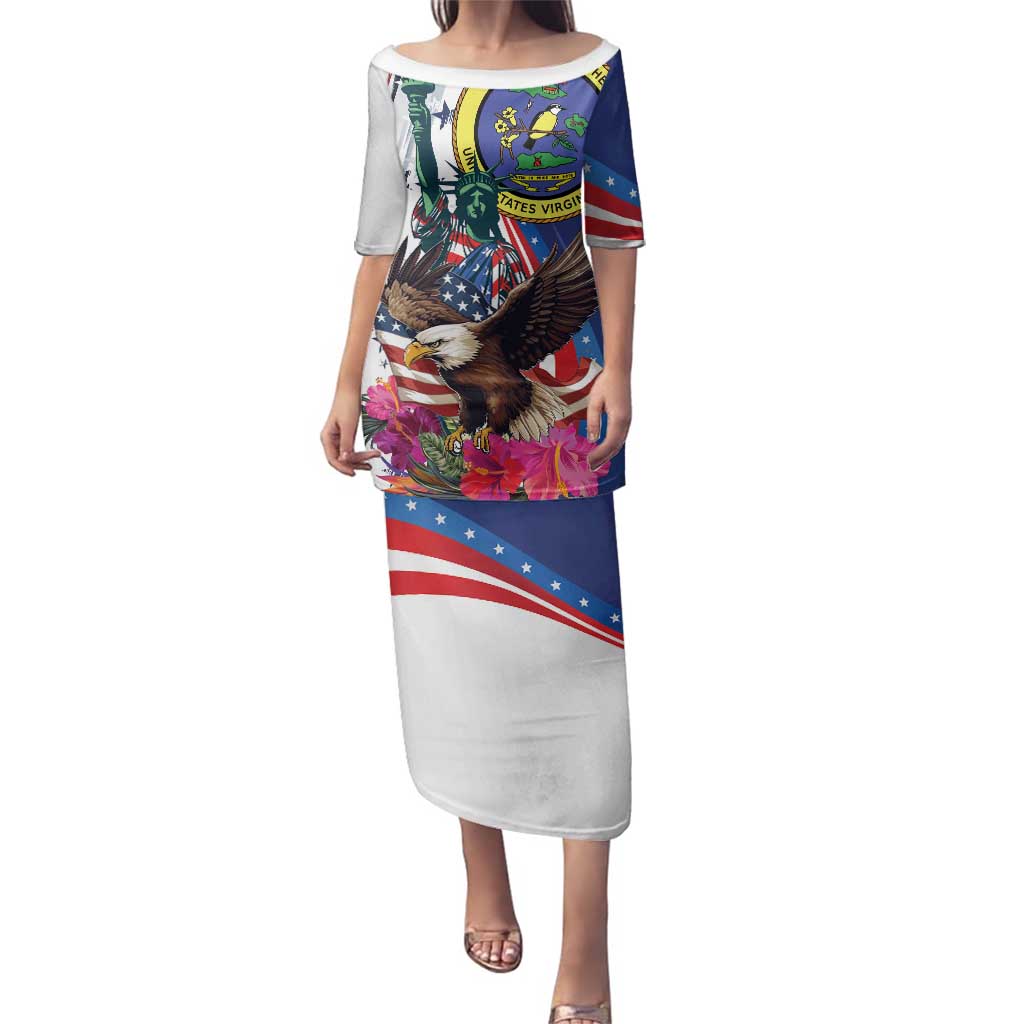 Personalized US Virgin Islands 4th of July Family Matching Puletasi and Hawaiian Shirt US Eagle Statue of Liberty