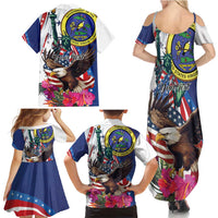 Personalized US Virgin Islands 4th of July Family Matching Summer Maxi Dress and Hawaiian Shirt US Eagle Statue of Liberty