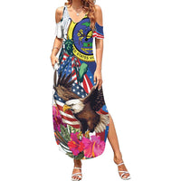 Personalized US Virgin Islands 4th of July Family Matching Summer Maxi Dress and Hawaiian Shirt US Eagle Statue of Liberty