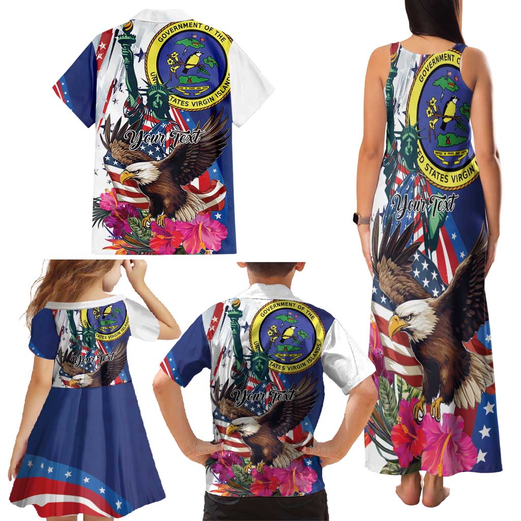 Personalized US Virgin Islands 4th of July Family Matching Tank Maxi Dress and Hawaiian Shirt US Eagle Statue of Liberty