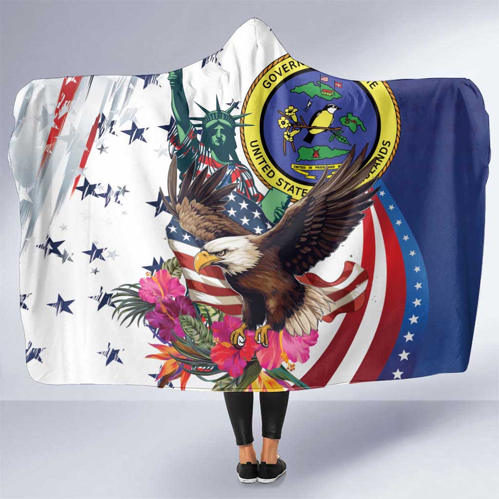 US Virgin Islands 4th of July Hooded Blanket US Eagle Statue of Liberty