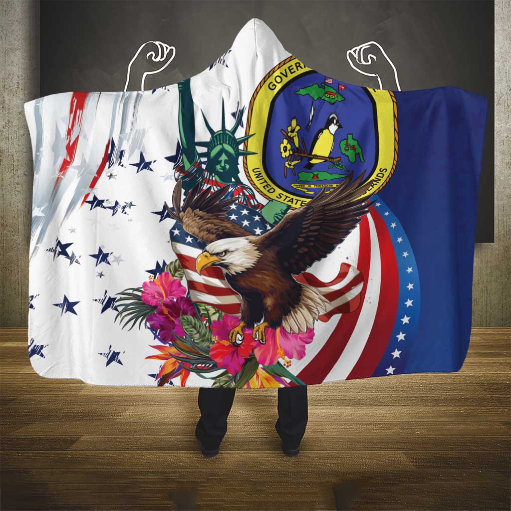 US Virgin Islands 4th of July Hooded Blanket US Eagle Statue of Liberty
