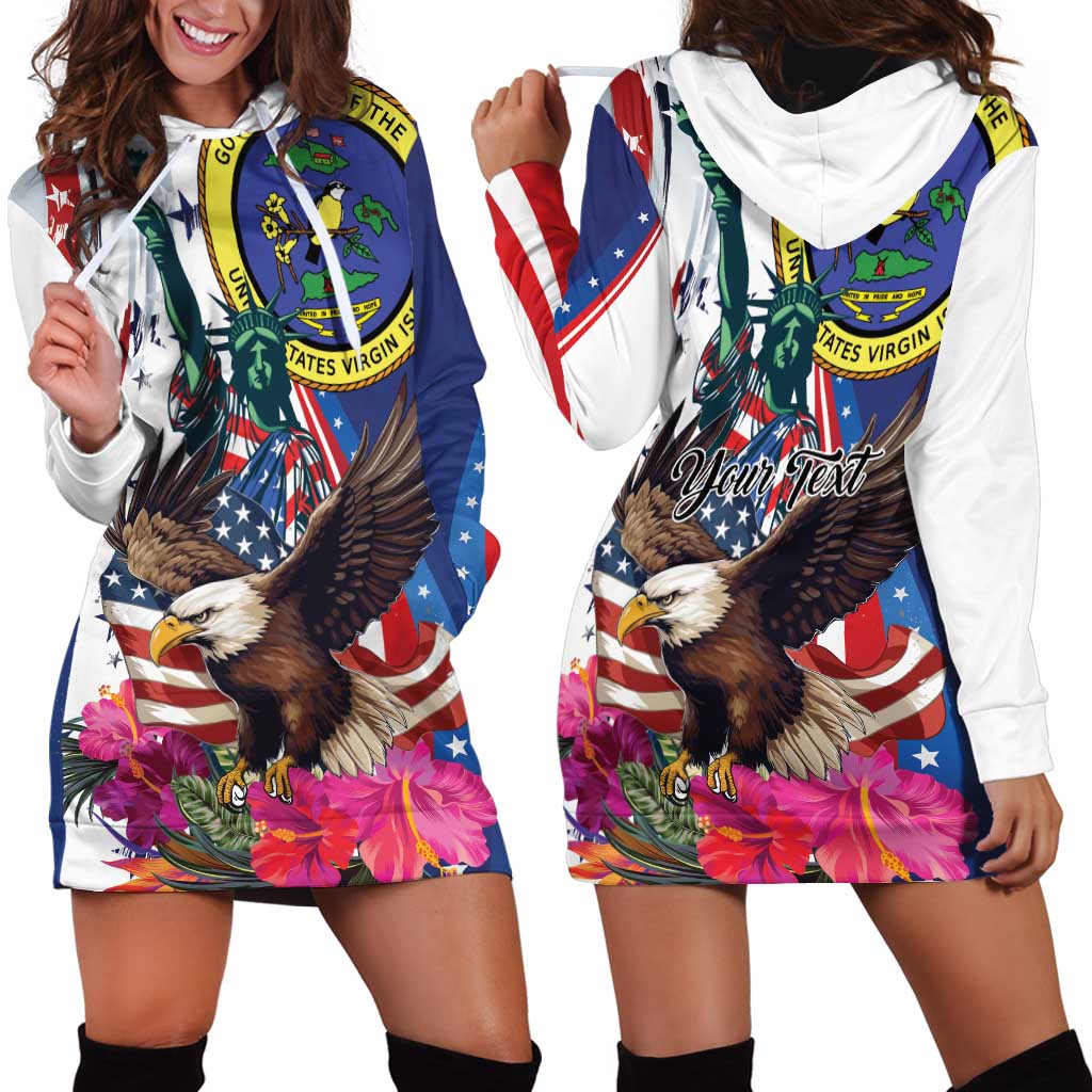 Personalized US Virgin Islands 4th of July Hoodie Dress US Eagle Statue of Liberty