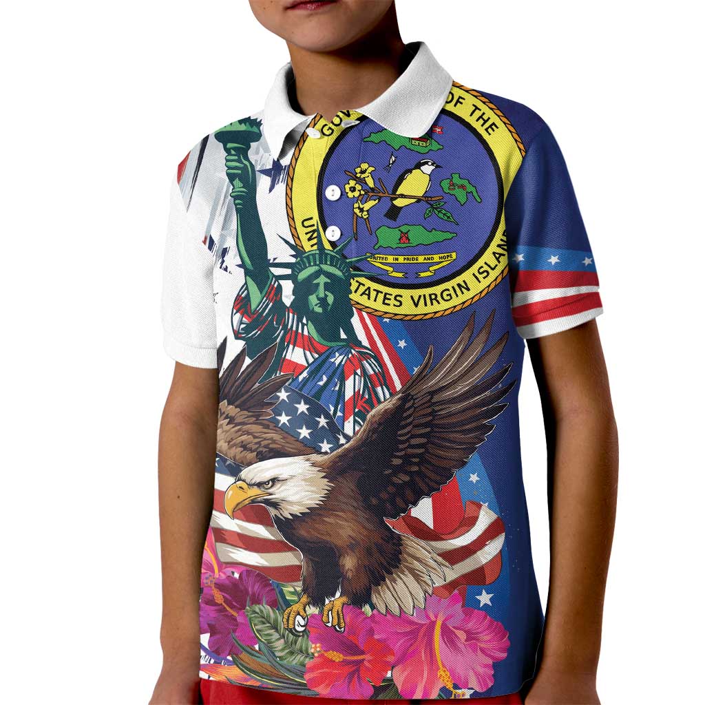 Personalized US Virgin Islands 4th of July Kid Polo Shirt US Eagle Statue of Liberty