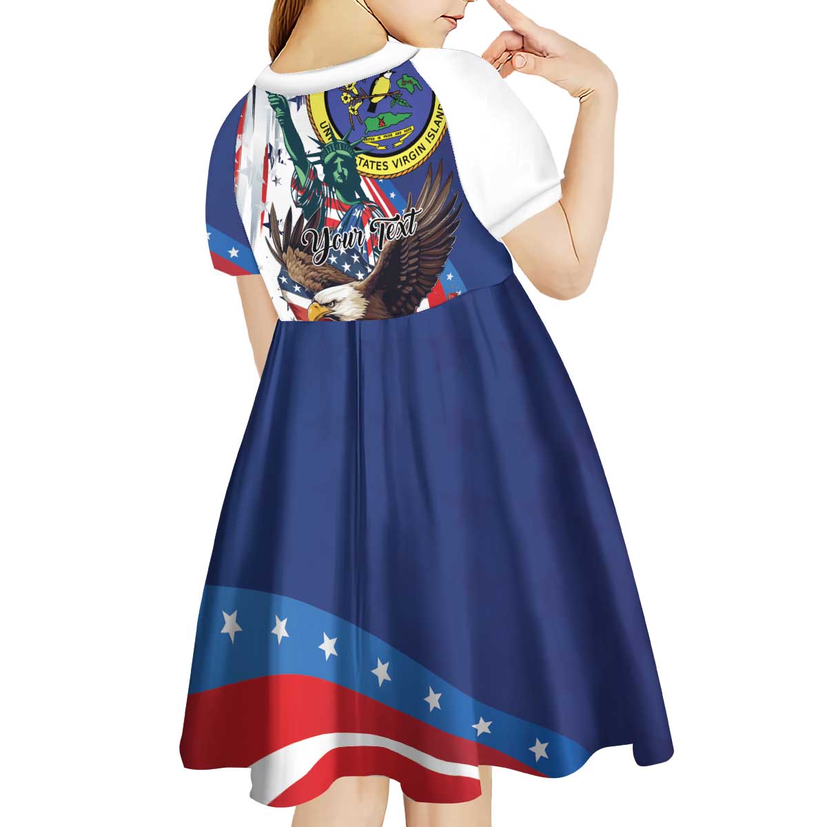 Personalized US Virgin Islands 4th of July Kid Short Sleeve Dress US Eagle Statue of Liberty